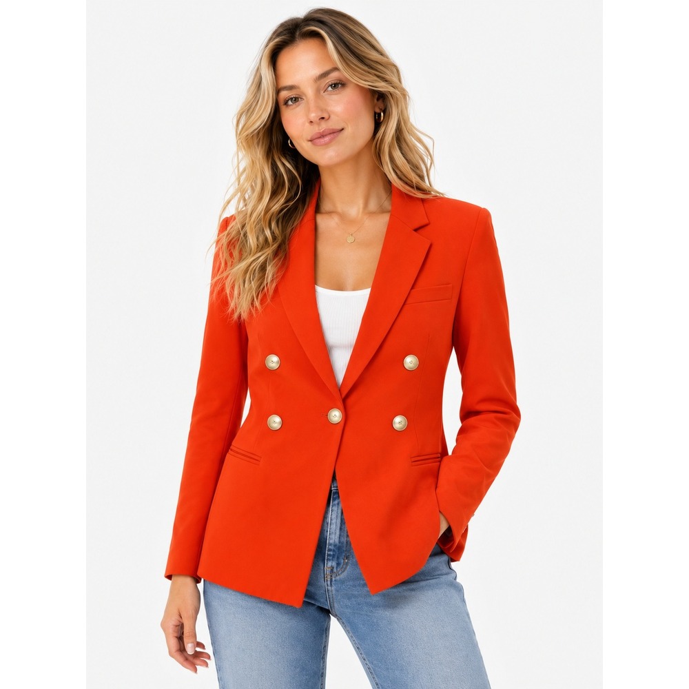 Argent Cotton Blend Double Breasted Blazer Jacket Orange Women's Size 8